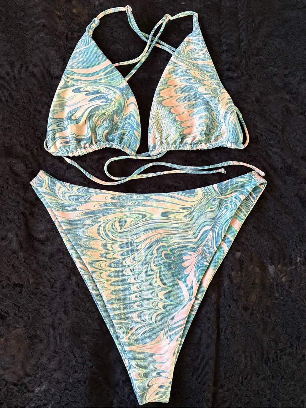 Skatie Pastel Swirl Triangle Bikini — Blue & Pink & Cream